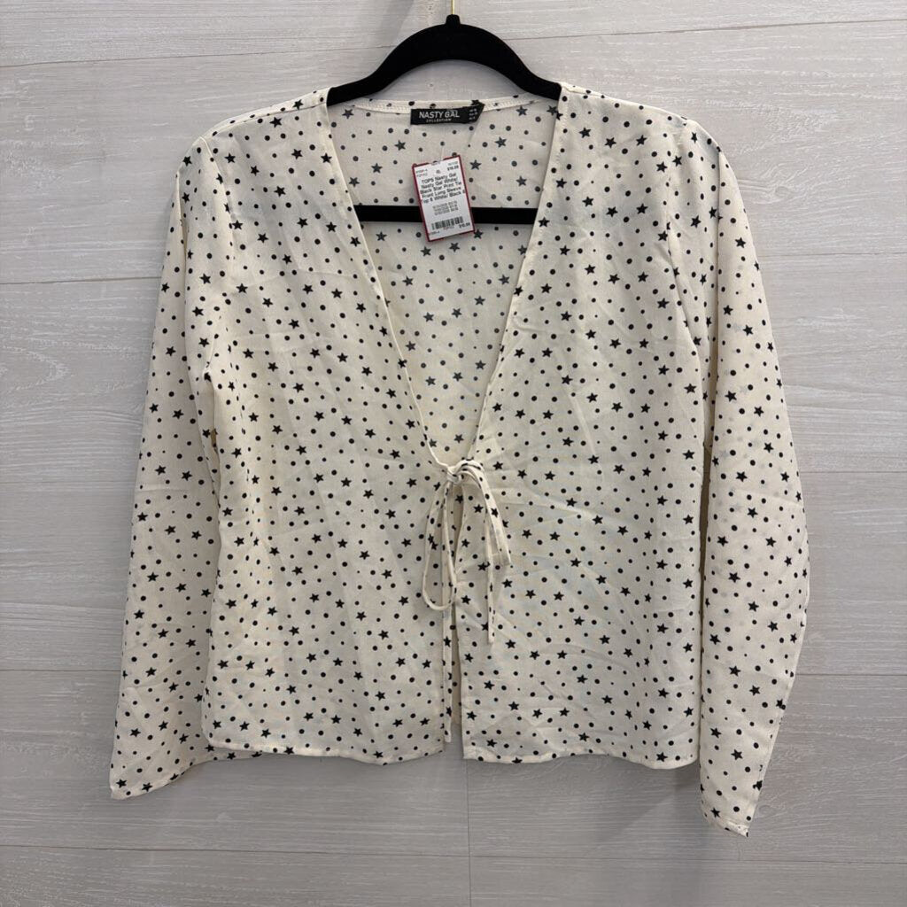 Nasty Gal White/ Black Star Print Tie Front Long Sleeve Top 6
