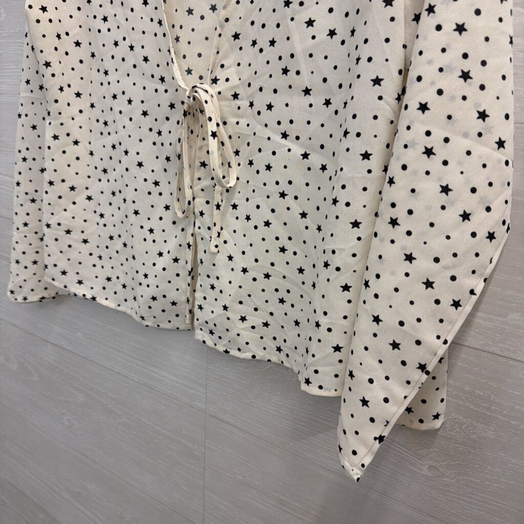 Nasty Gal White/ Black Star Print Tie Front Long Sleeve Top 6