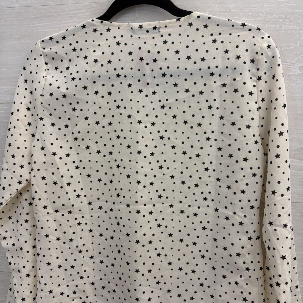 Nasty Gal White/ Black Star Print Tie Front Long Sleeve Top 6