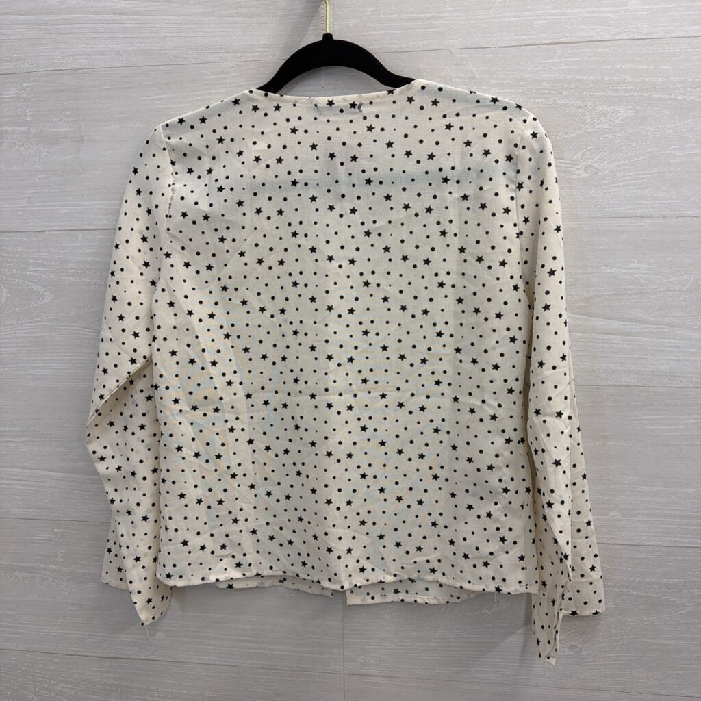 Nasty Gal White/ Black Star Print Tie Front Long Sleeve Top 6