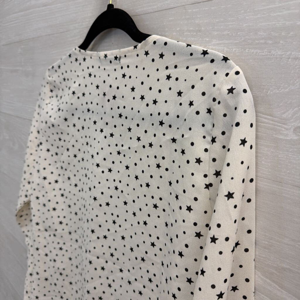 Nasty Gal White/ Black Star Print Tie Front Long Sleeve Top 6