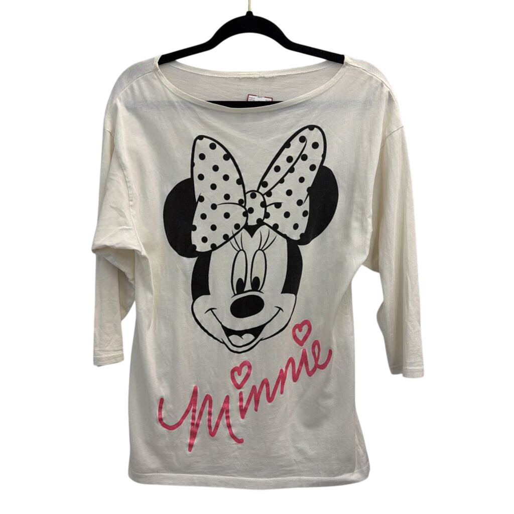 White/ Black Minnie Mouse Slouchy Long Sleeve Graphic Tee Small