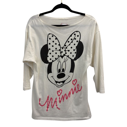 White/ Black Minnie Mouse Slouchy Long Sleeve Graphic Tee Small