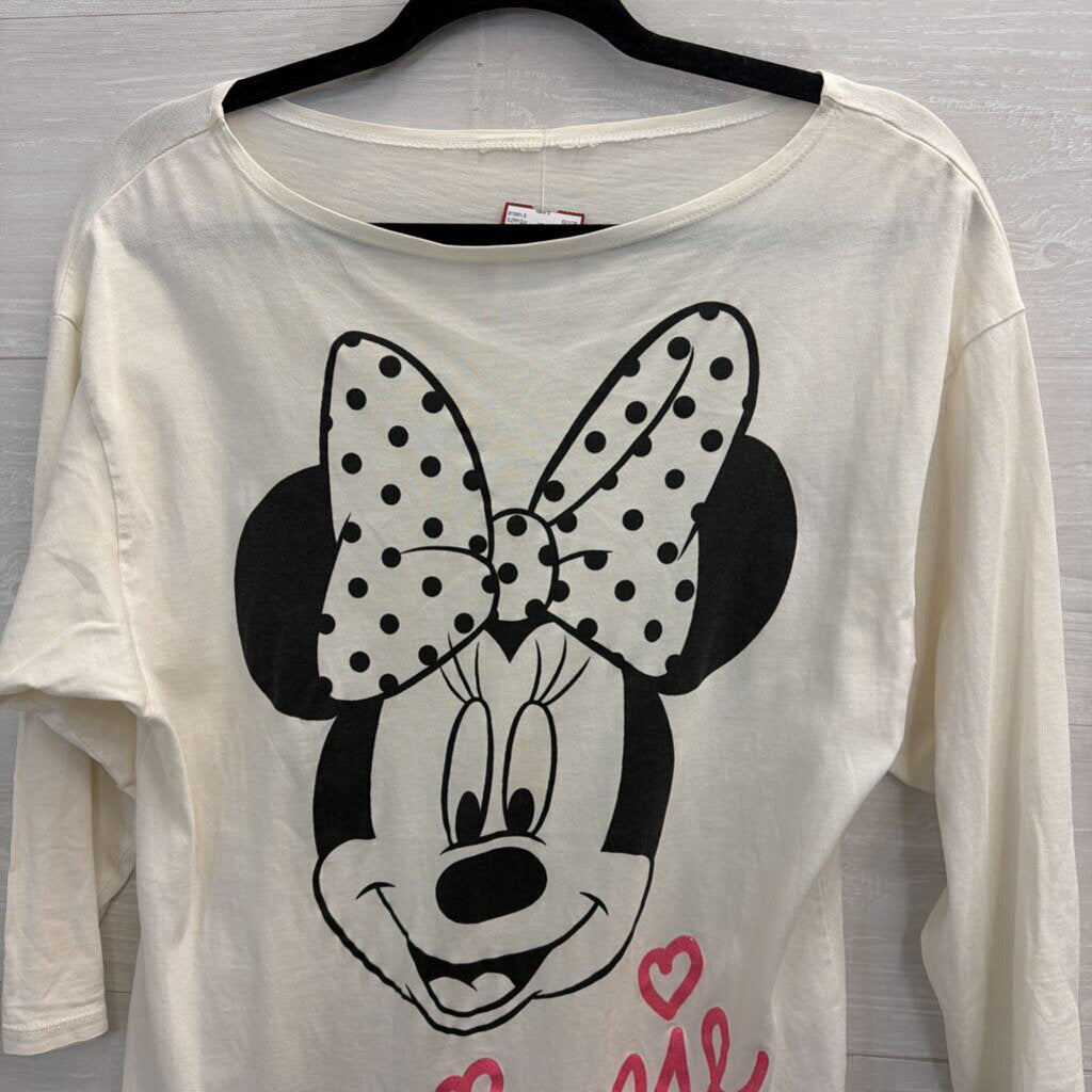 White/ Black Minnie Mouse Slouchy Long Sleeve Graphic Tee Small