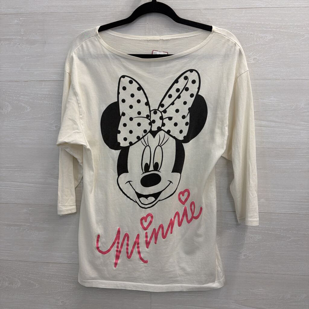 White/ Black Minnie Mouse Slouchy Long Sleeve Graphic Tee Small