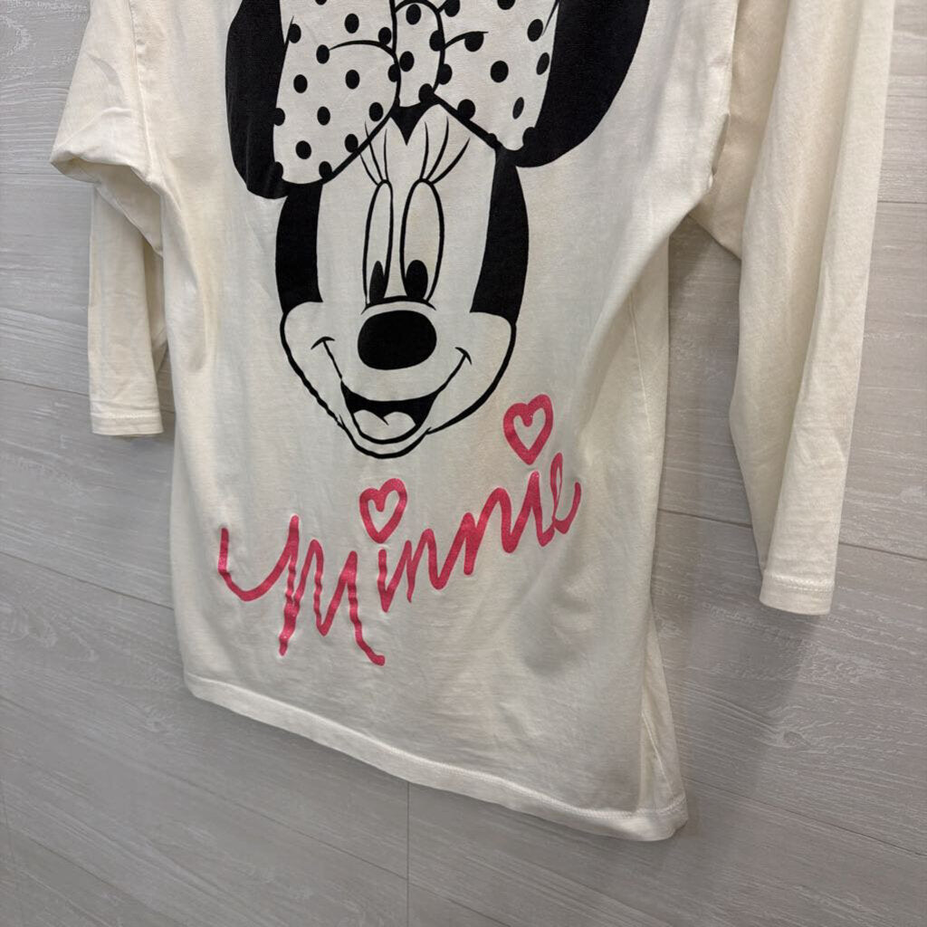White/ Black Minnie Mouse Slouchy Long Sleeve Graphic Tee Small
