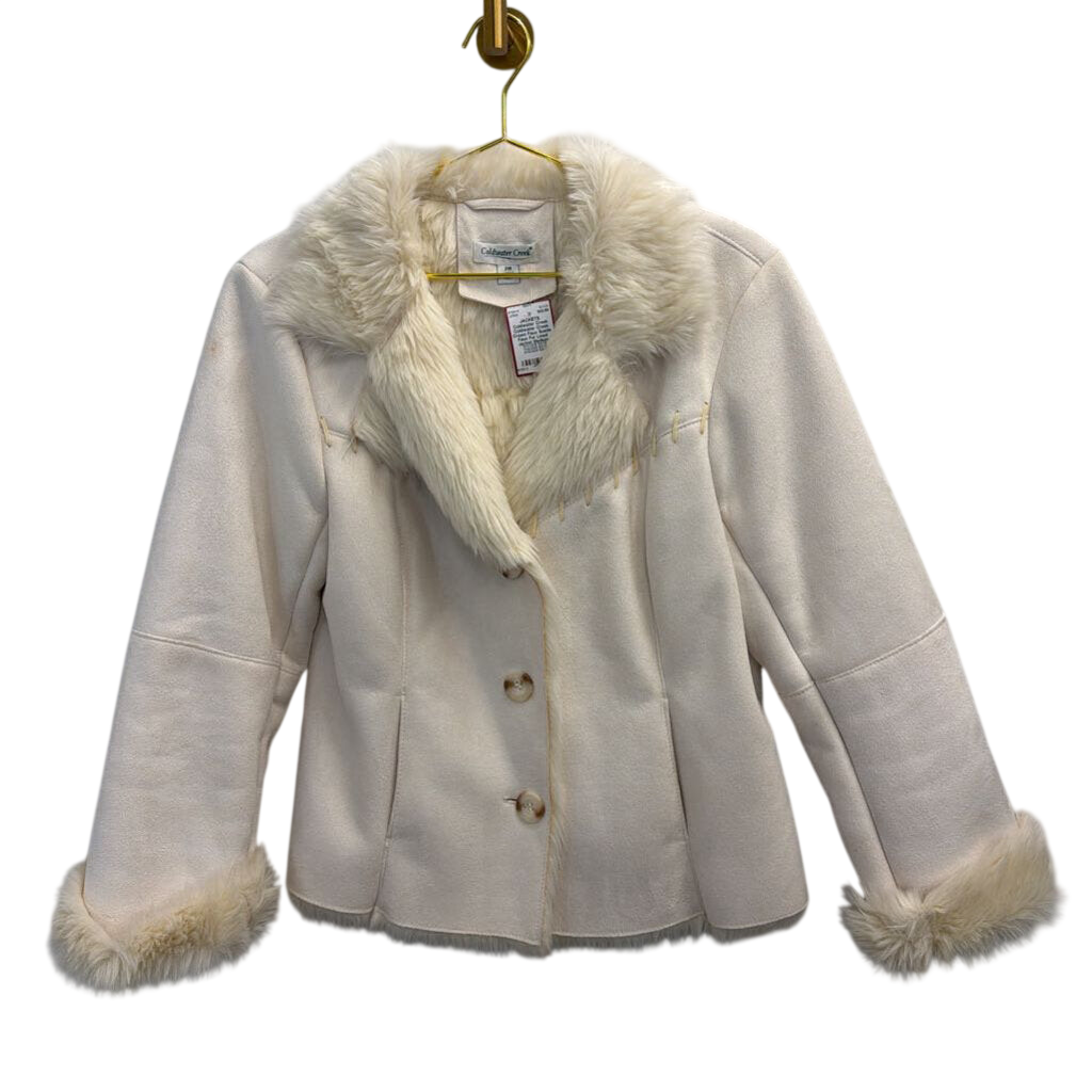 Coldwater Creek Cream Faux Suede Faux Fur Lined Jacket Medium Petite