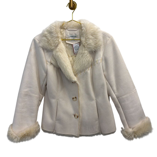 Coldwater Creek Cream Faux Suede Faux Fur Lined Jacket Medium Petite