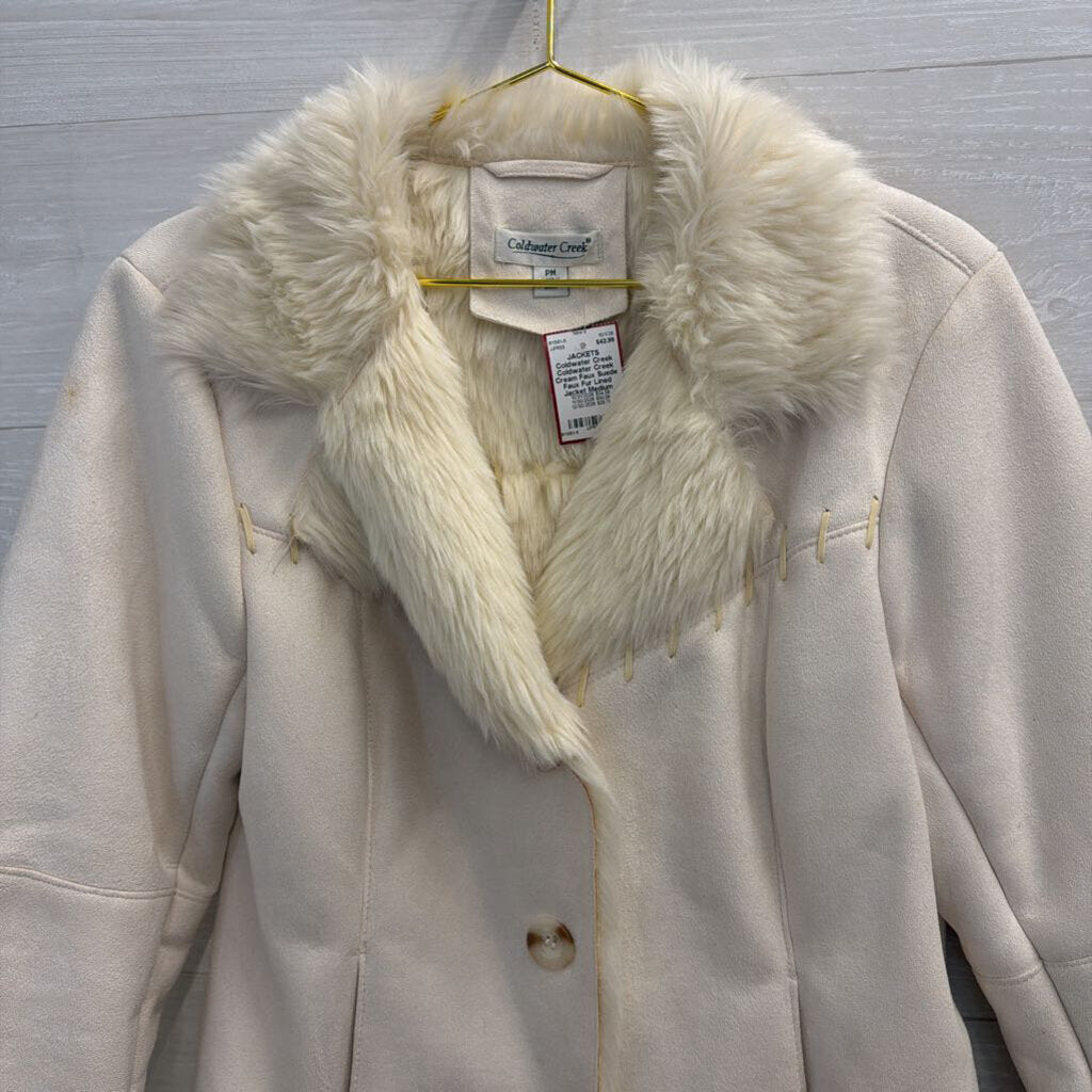 Coldwater Creek Cream Faux Suede Faux Fur Lined Jacket Medium Petite