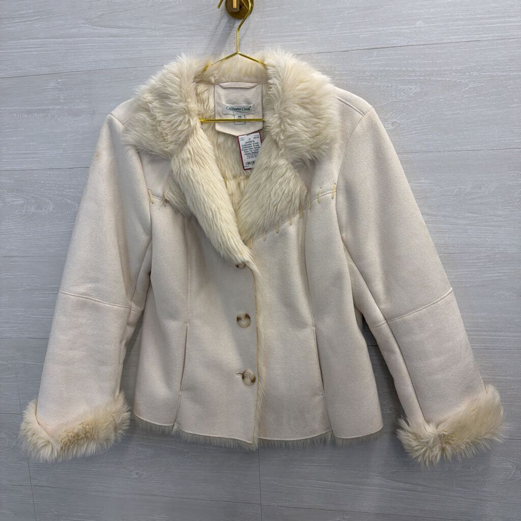 Coldwater Creek Cream Faux Suede Faux Fur Lined Jacket Medium Petite