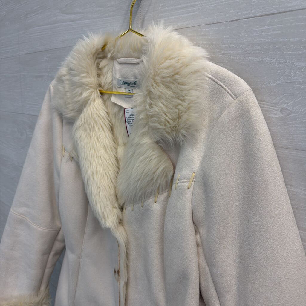 Coldwater Creek Cream Faux Suede Faux Fur Lined Jacket Medium Petite