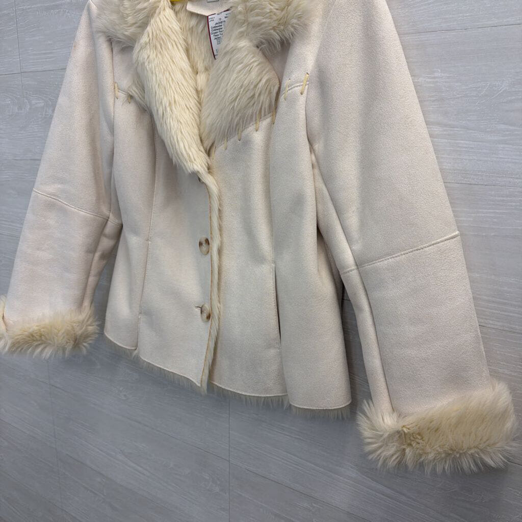 Coldwater Creek Cream Faux Suede Faux Fur Lined Jacket Medium Petite