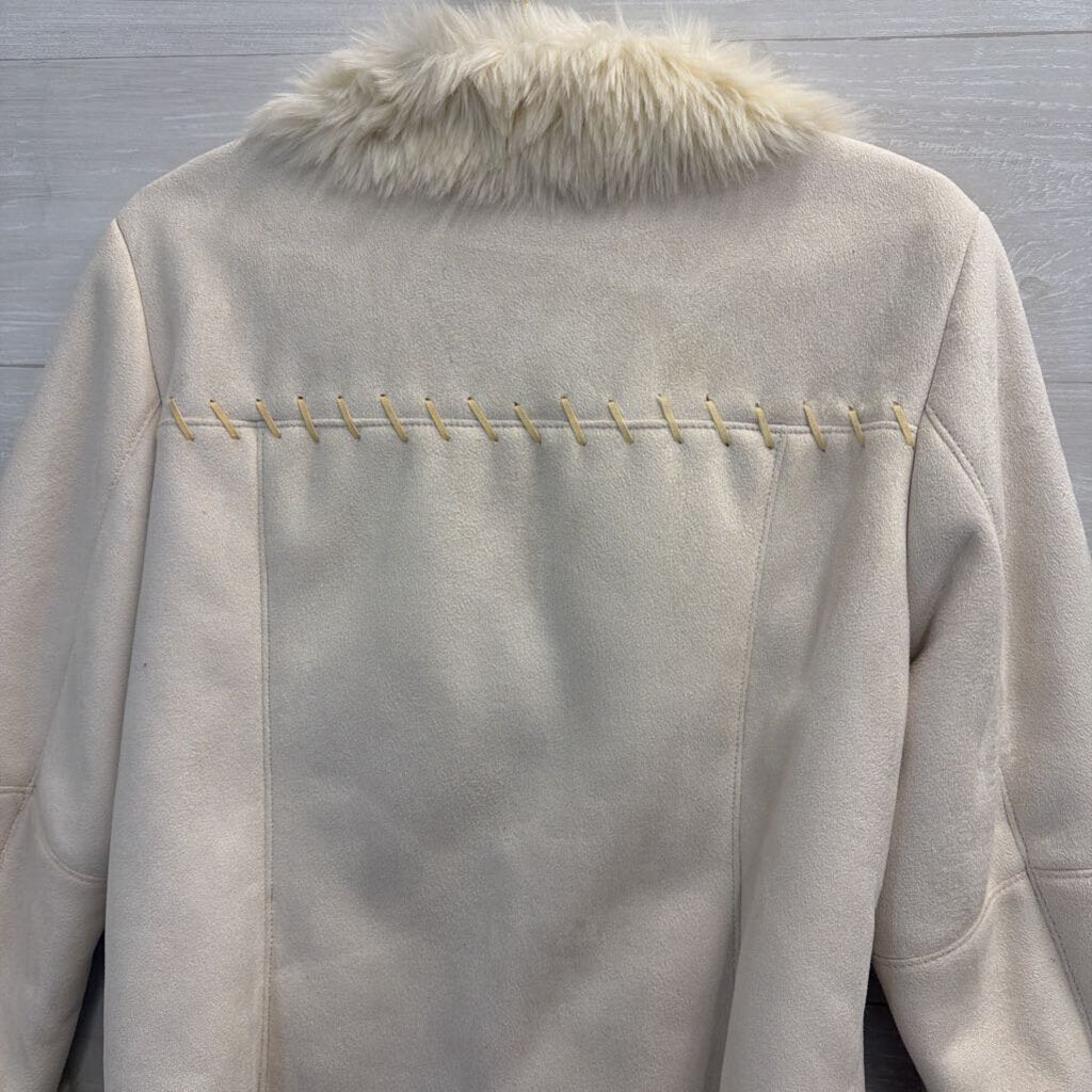 Coldwater Creek Cream Faux Suede Faux Fur Lined Jacket Medium Petite