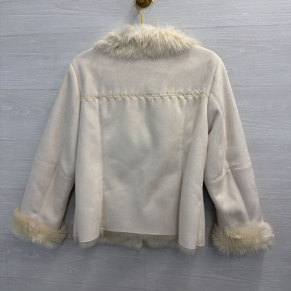 Coldwater Creek Cream Faux Suede Faux Fur Lined Jacket Medium Petite