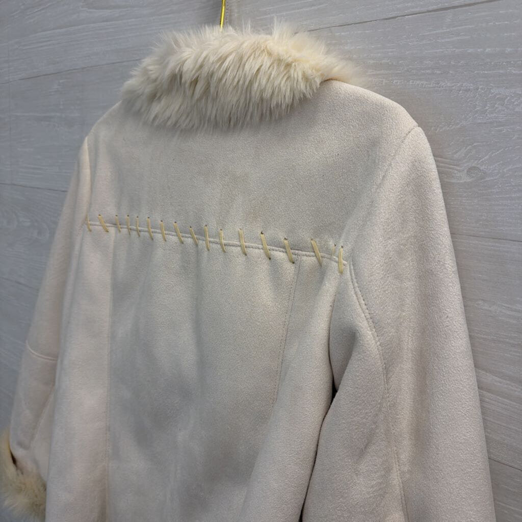 Coldwater Creek Cream Faux Suede Faux Fur Lined Jacket Medium Petite