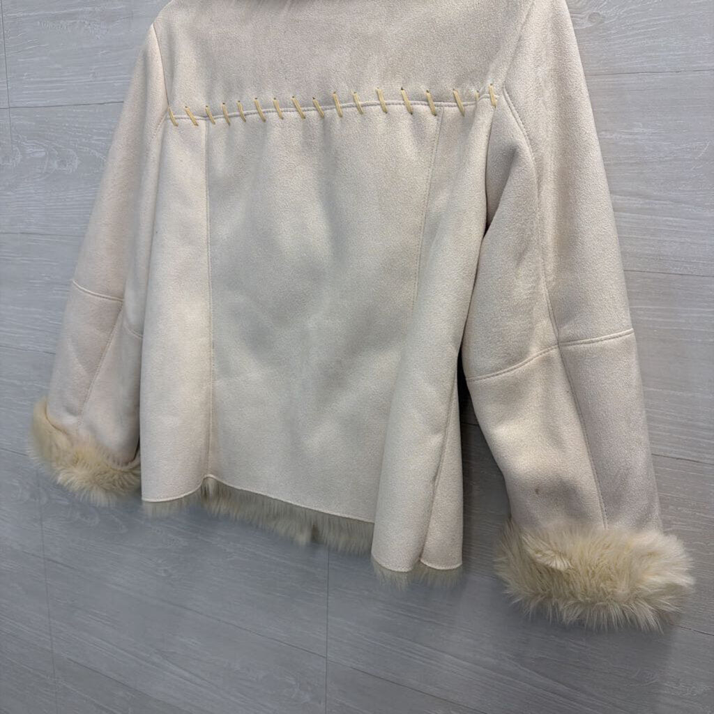 Coldwater Creek Cream Faux Suede Faux Fur Lined Jacket Medium Petite
