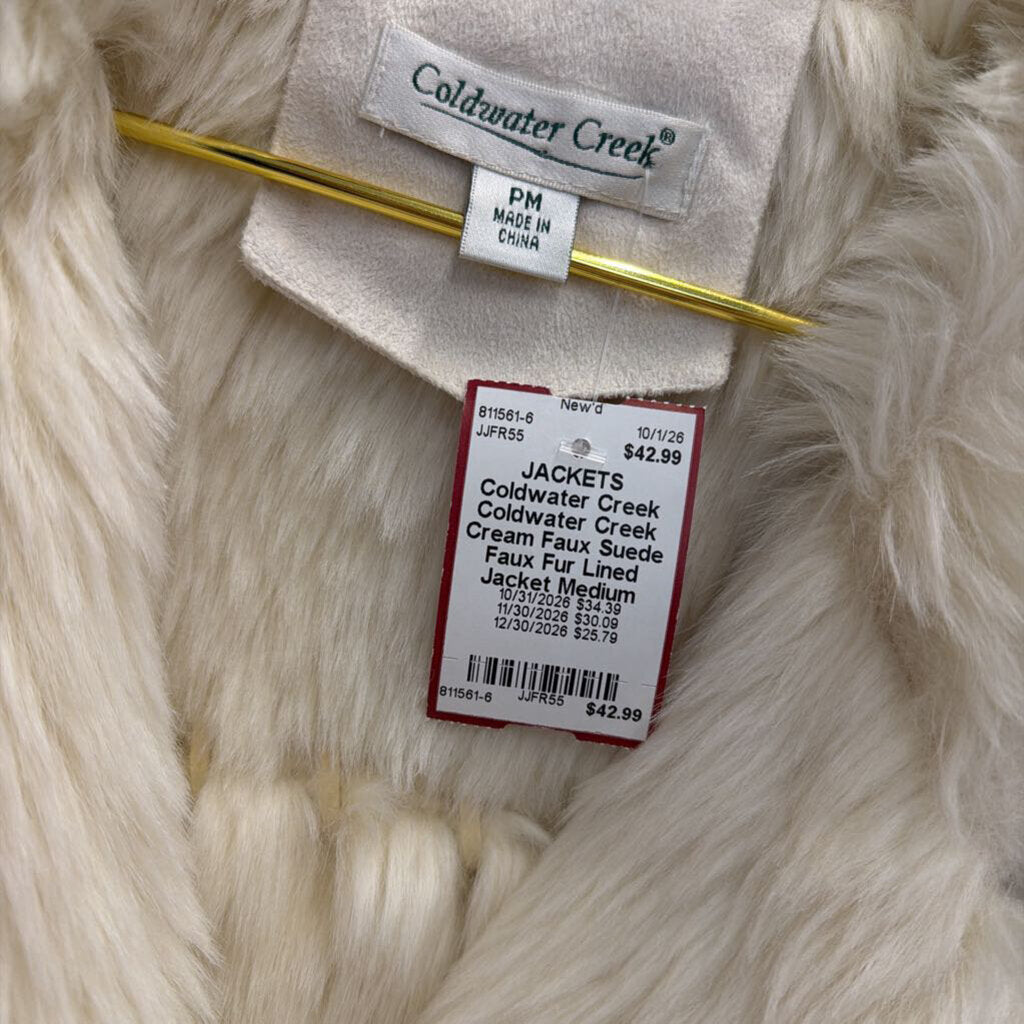 Coldwater Creek Cream Faux Suede Faux Fur Lined Jacket Medium Petite