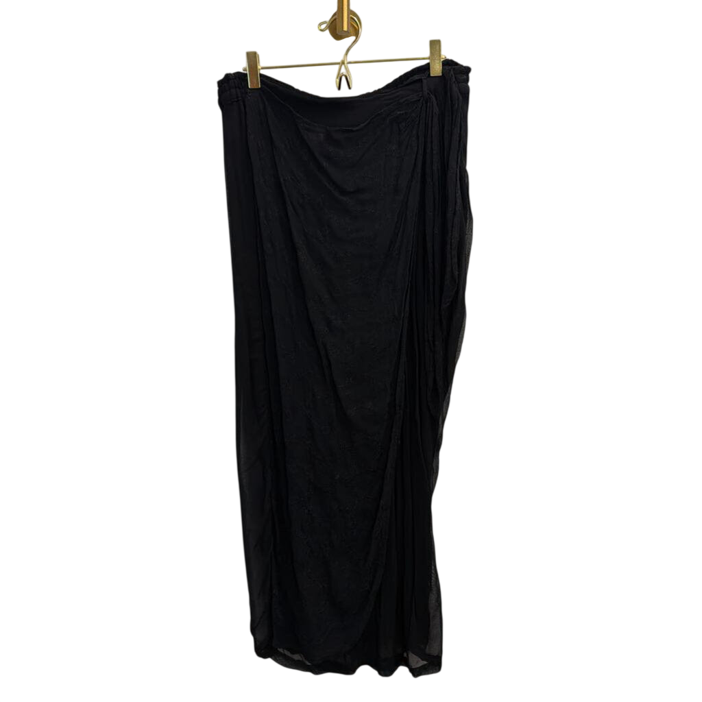 Vintage MSAS Black Embroidered Faux Wrap Maxi Skirt Small