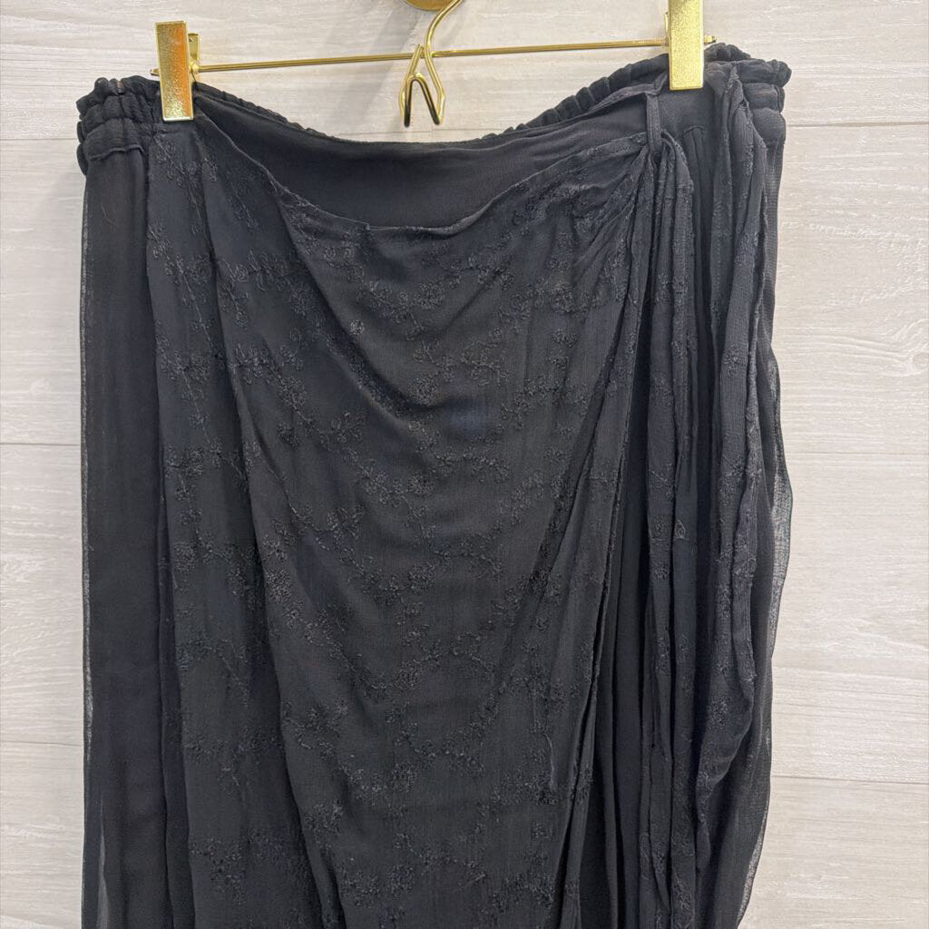 Vintage MSAS Black Embroidered Faux Wrap Maxi Skirt Small