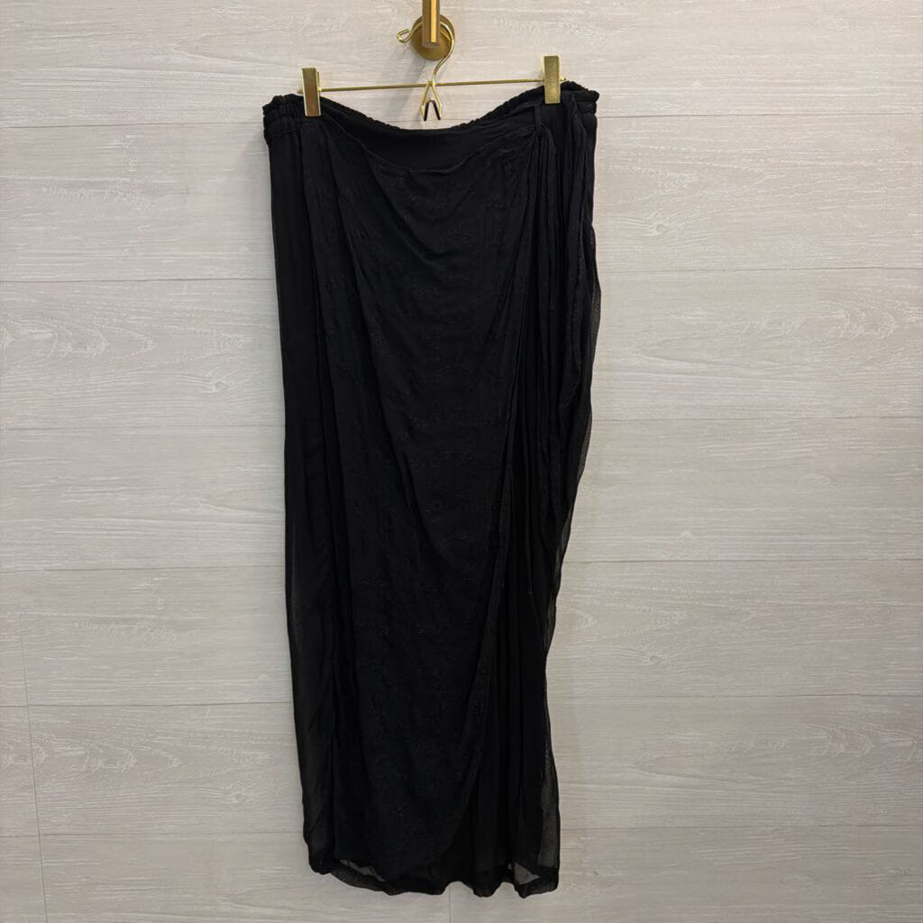Vintage MSAS Black Embroidered Faux Wrap Maxi Skirt Small