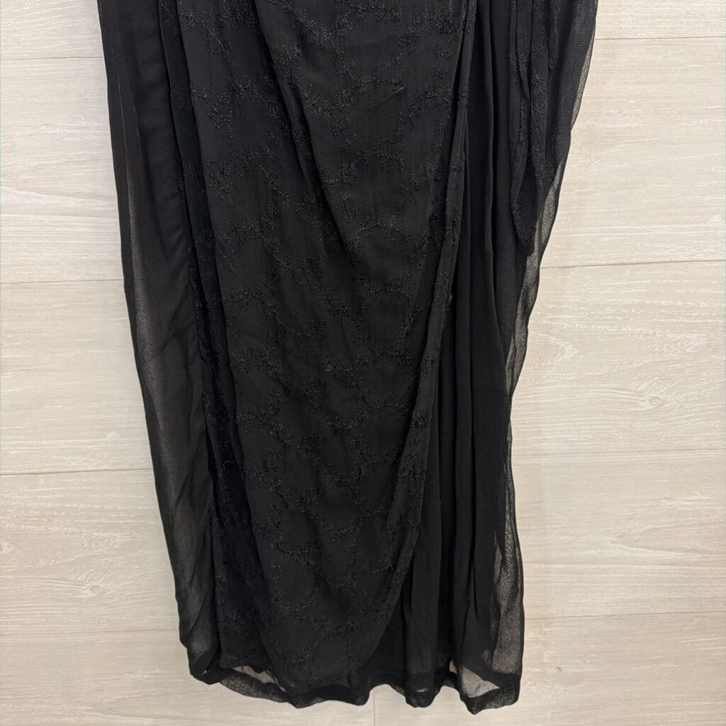 Vintage MSAS Black Embroidered Faux Wrap Maxi Skirt Small