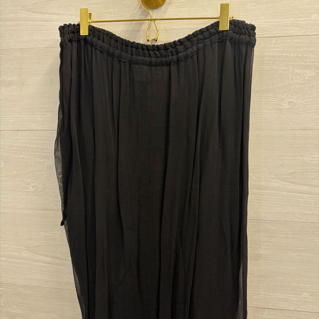 Vintage MSAS Black Embroidered Faux Wrap Maxi Skirt Small