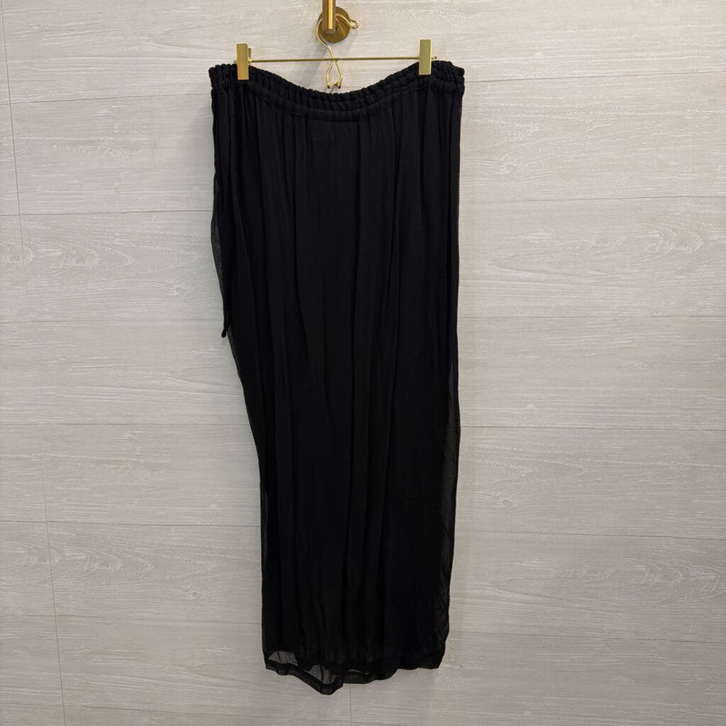 Vintage MSAS Black Embroidered Faux Wrap Maxi Skirt Small
