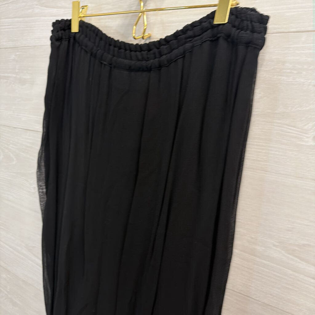 Vintage MSAS Black Embroidered Faux Wrap Maxi Skirt Small