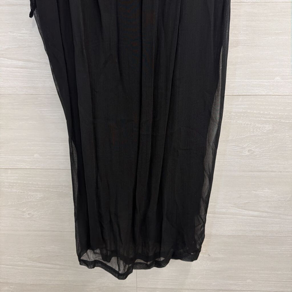 Vintage MSAS Black Embroidered Faux Wrap Maxi Skirt Small