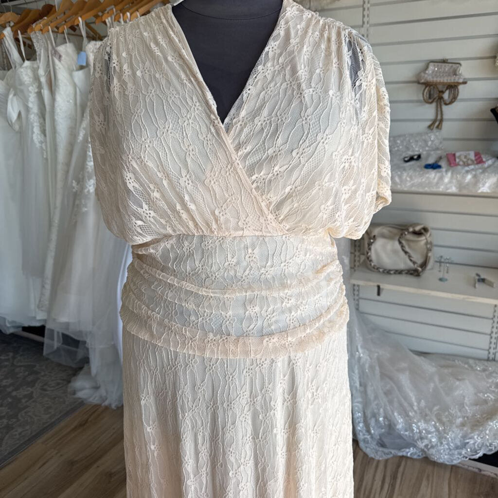 Peach Lace Short Sleeve Long Formal Dress 4XL
