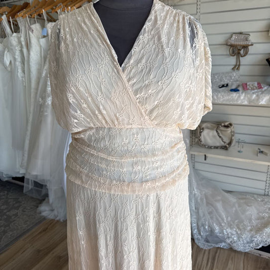 Peach Lace Short Sleeve Long Formal Dress 4XL