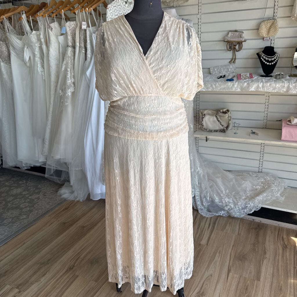 Peach Lace Short Sleeve Long Formal Dress 4XL