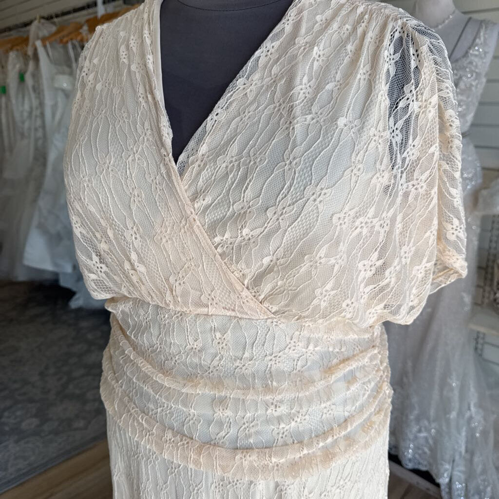 Peach Lace Short Sleeve Long Formal Dress 4XL