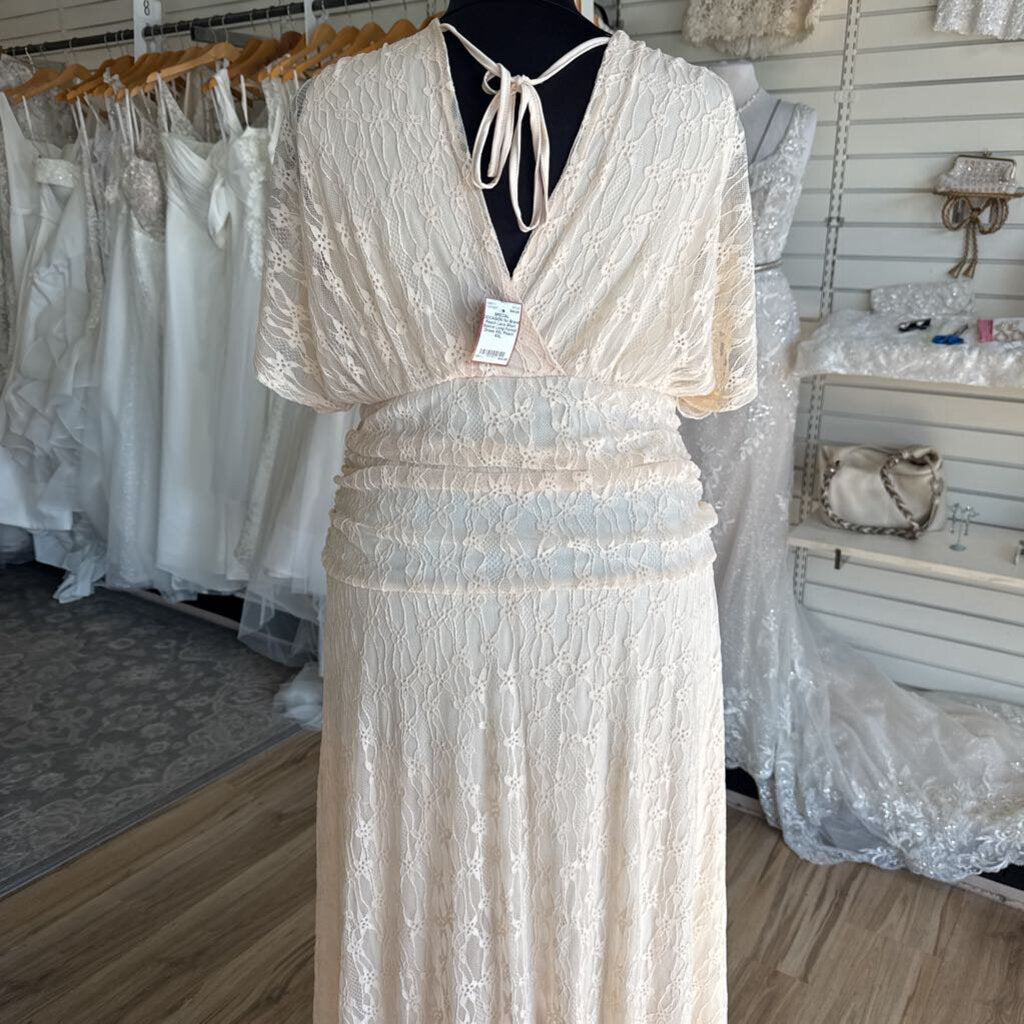 Peach Lace Short Sleeve Long Formal Dress 4XL