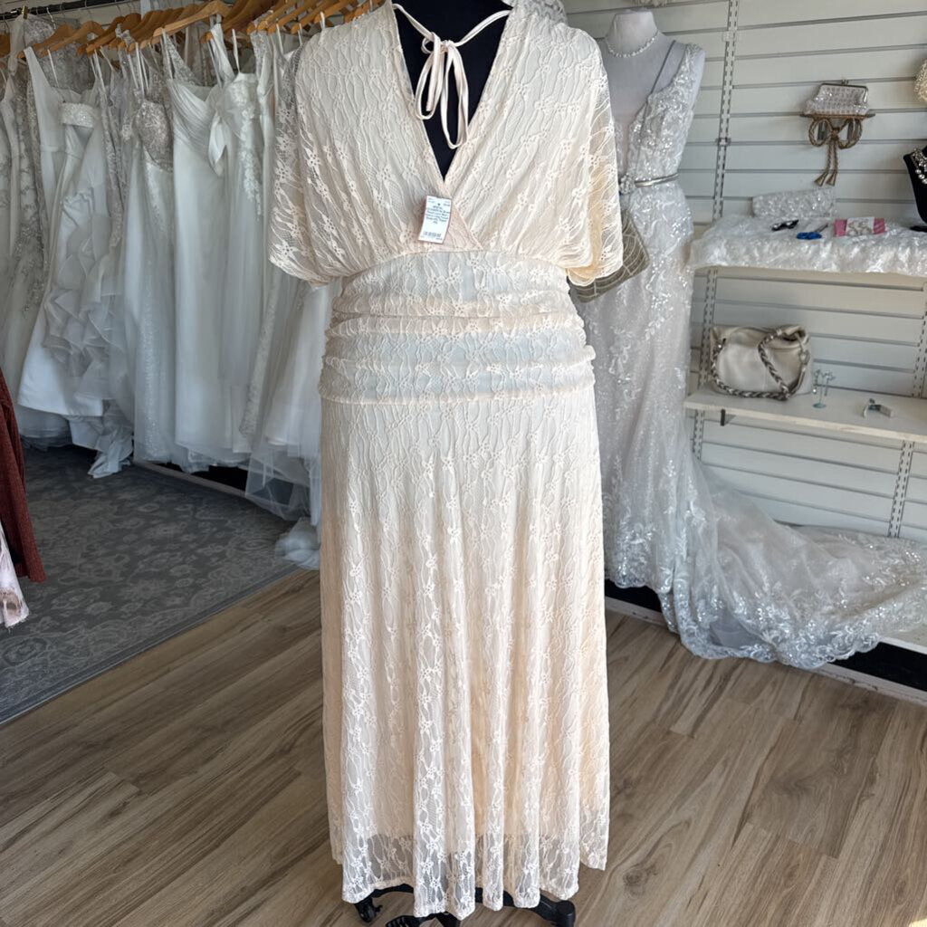 Peach Lace Short Sleeve Long Formal Dress 4XL