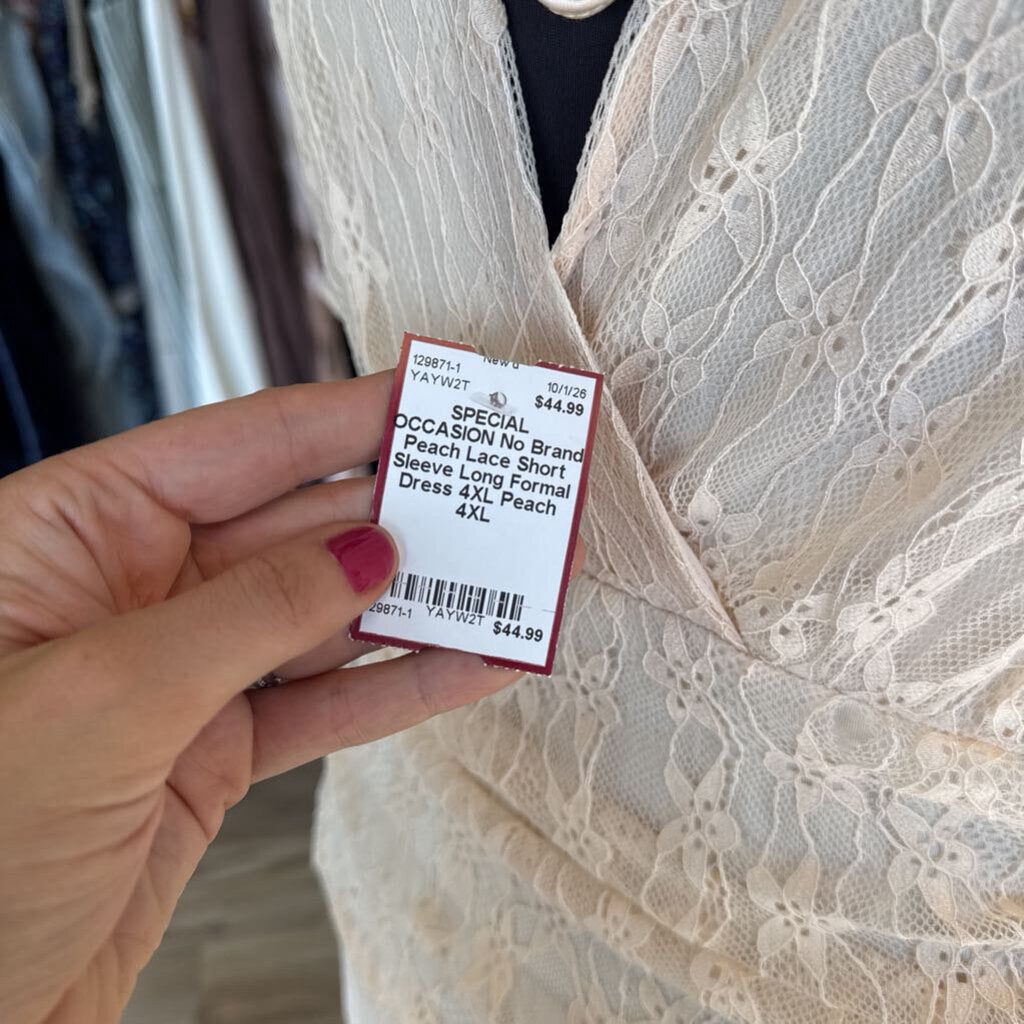 Peach Lace Short Sleeve Long Formal Dress 4XL