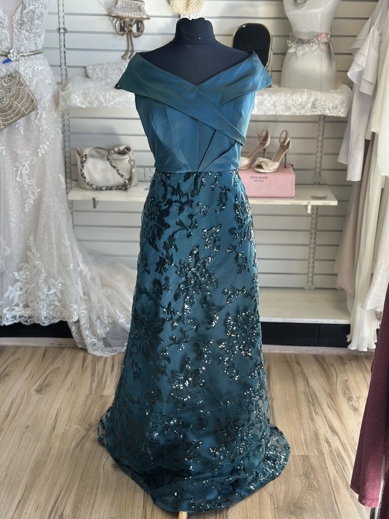 Green Sequin Long Dress With Overskirt Large