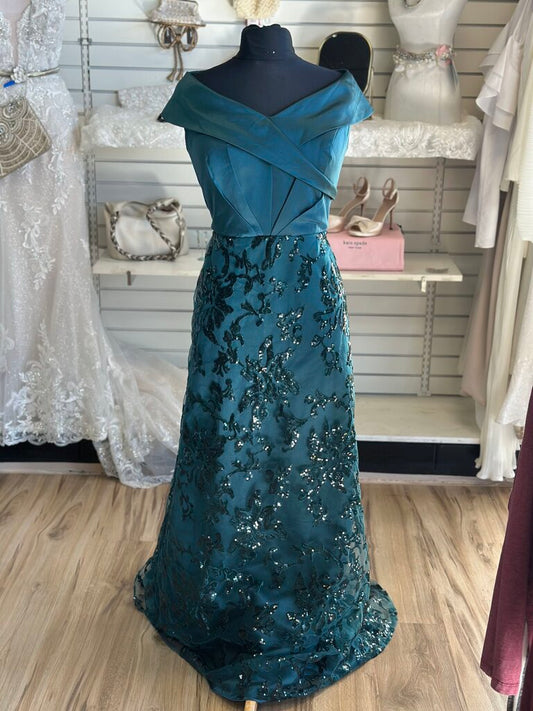 Green Sequin Long Dress With Overskirt Large