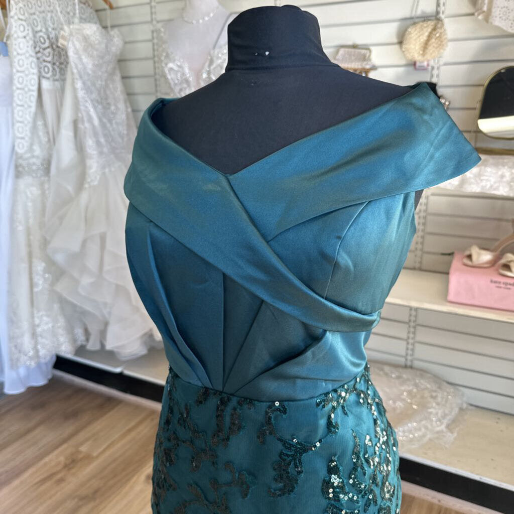Green Sequin Long Dress With Overskirt Large