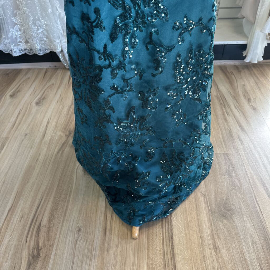 Green Sequin Long Dress With Overskirt Large