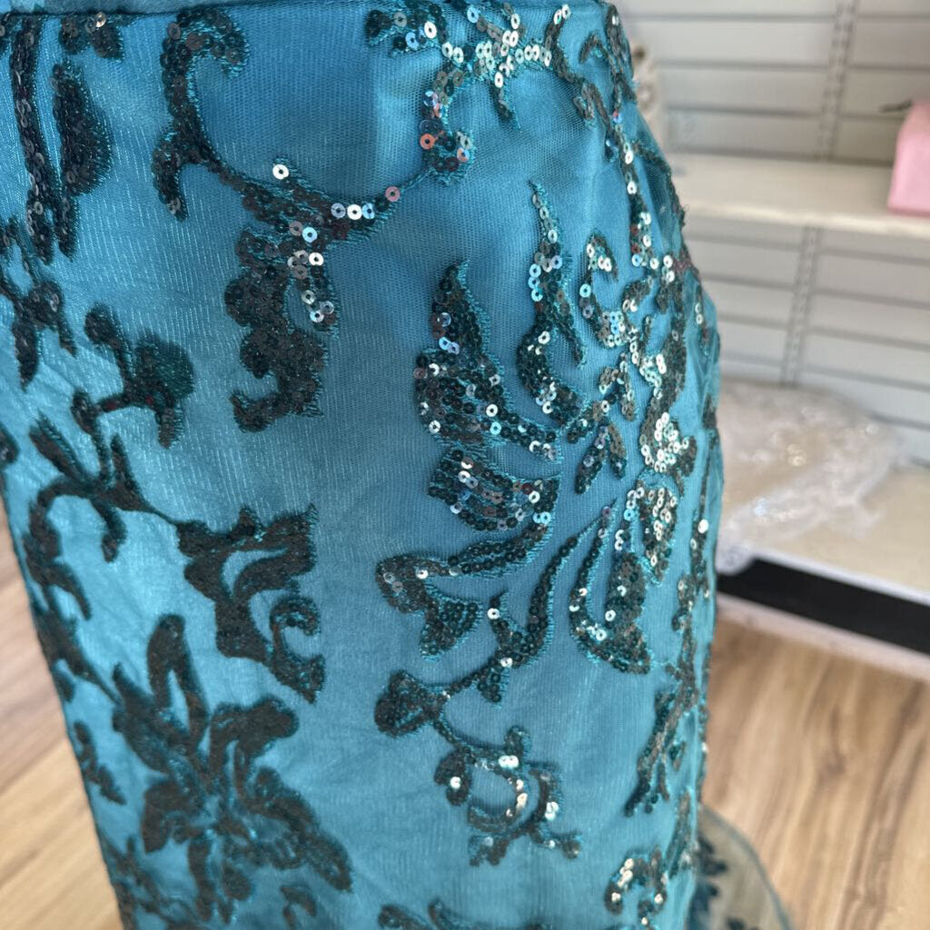 Green Sequin Long Dress With Overskirt Large