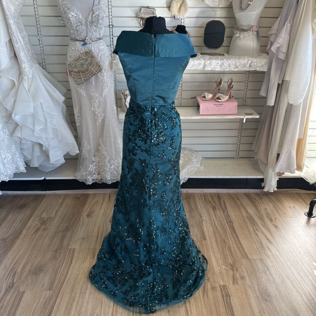 Green Sequin Long Dress With Overskirt Large