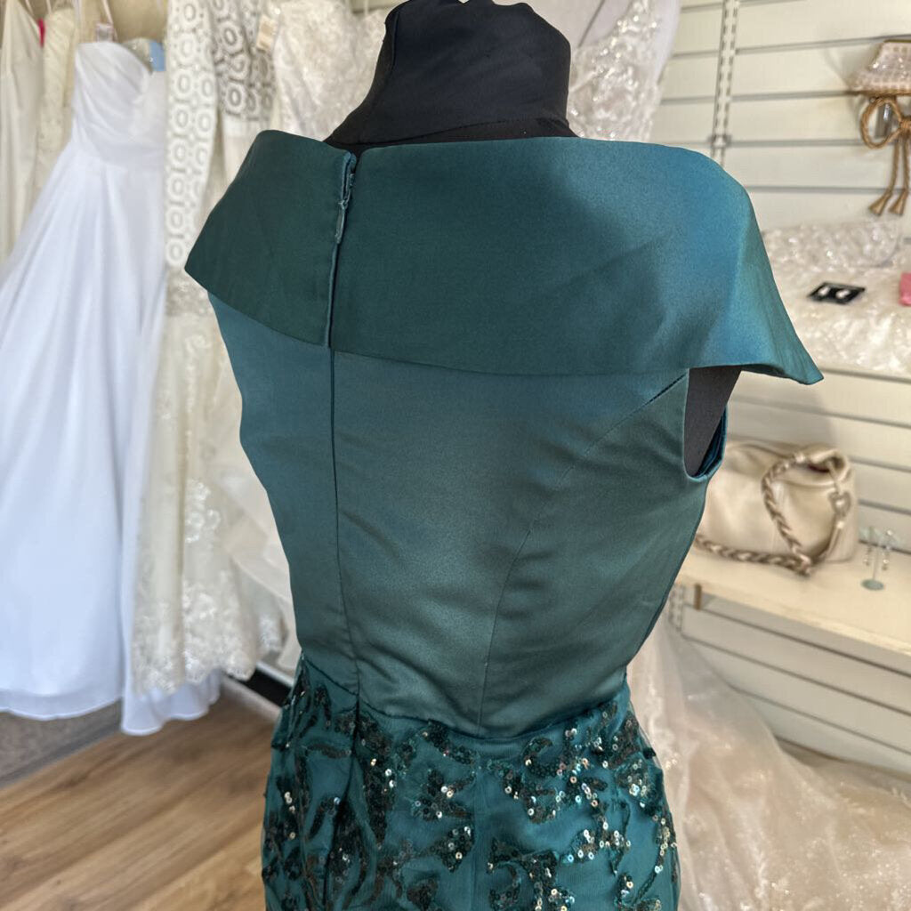 Green Sequin Long Dress With Overskirt Large
