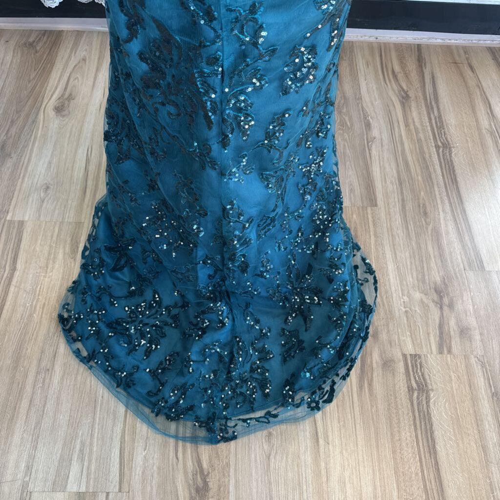 Green Sequin Long Dress With Overskirt Large