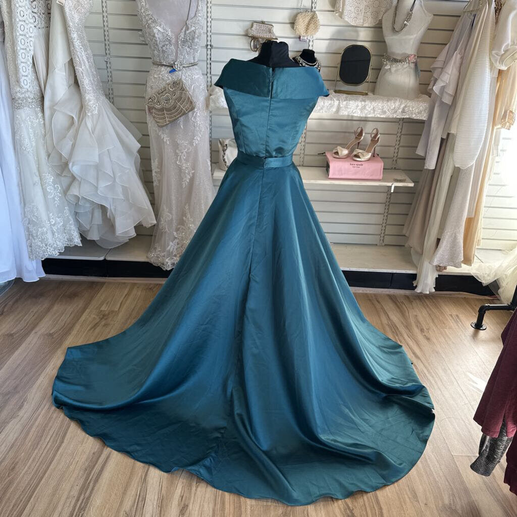 Green Sequin Long Dress With Overskirt Large