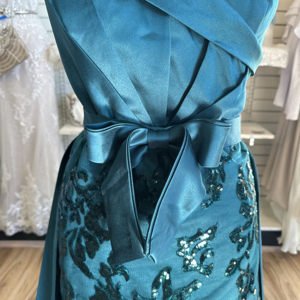 Green Sequin Long Dress With Overskirt Large