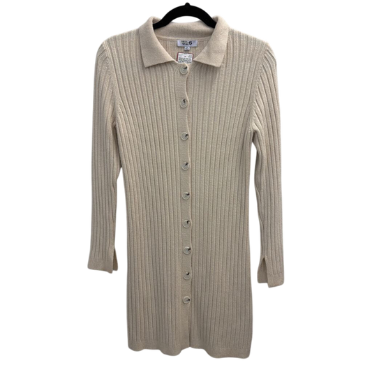 525 Beige Ribbed Knit Long Sleeve Button Down Dress Small