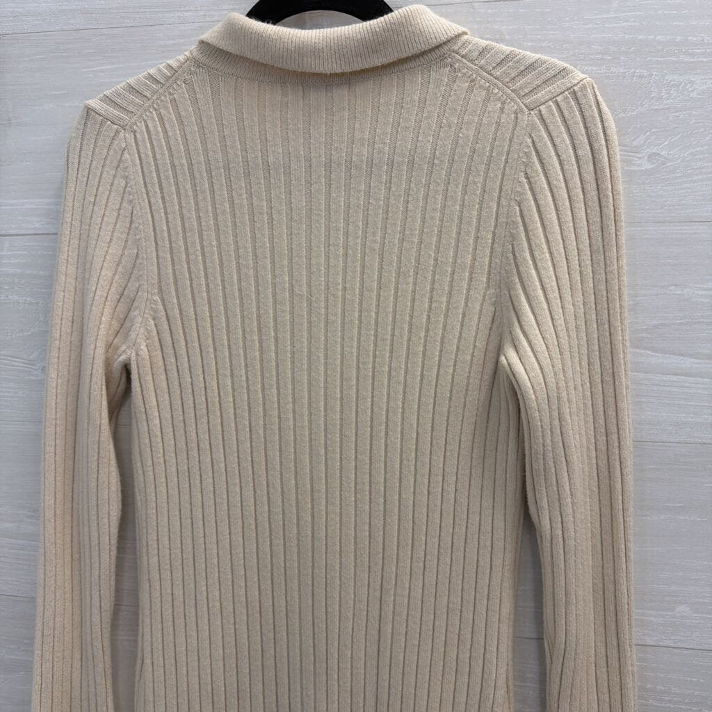 525 Beige Ribbed Knit Long Sleeve Button Down Dress Small