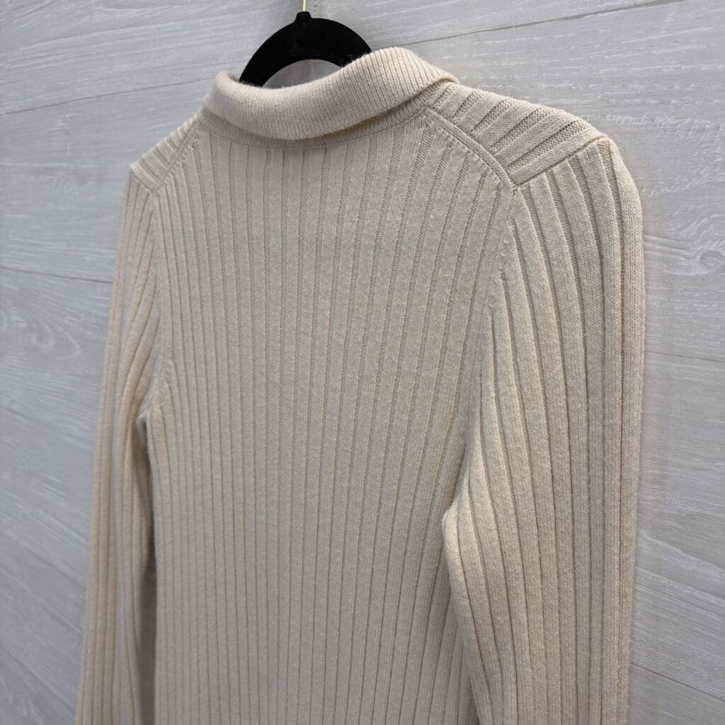 525 Beige Ribbed Knit Long Sleeve Button Down Dress Small