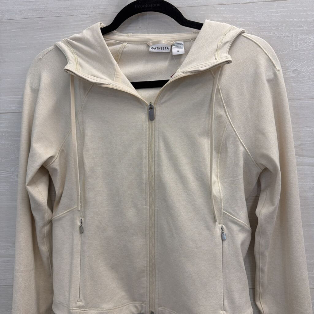 Athleta Beige Cropped Zip Up Hoodie Medium
